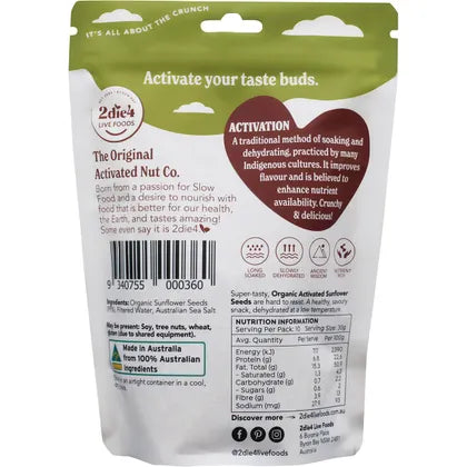 2die4 Live Foods- Organic Activated Sunflower Seed-300g