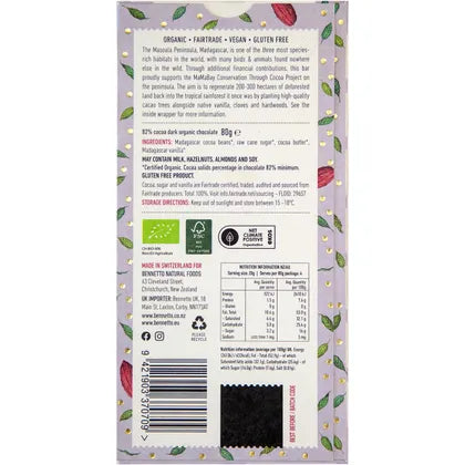 Bennetto- Organic Dark Chocolate 82% Super Dark-12x80g