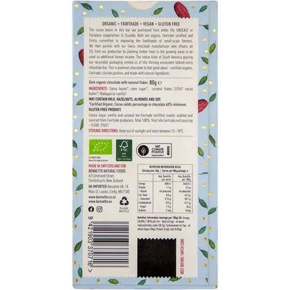 Bennetto- Organic Dark Chocolate Coconut flakes-12x80g