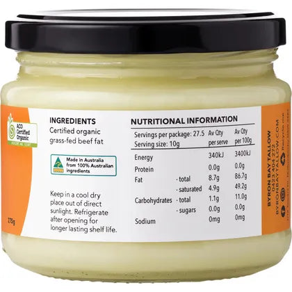 BYRON BAY TALLOW- Organic Grass Fed Beef Tallow-275g