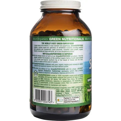 Green Nutritionals- Organic Green Superfoods Vegan Capsules 600mg-250 Caps