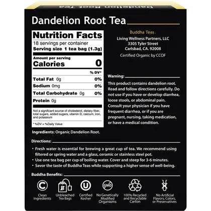 Buddha Teas- Organic Herbal Tea Bags Dandelion Root Tea-18pk