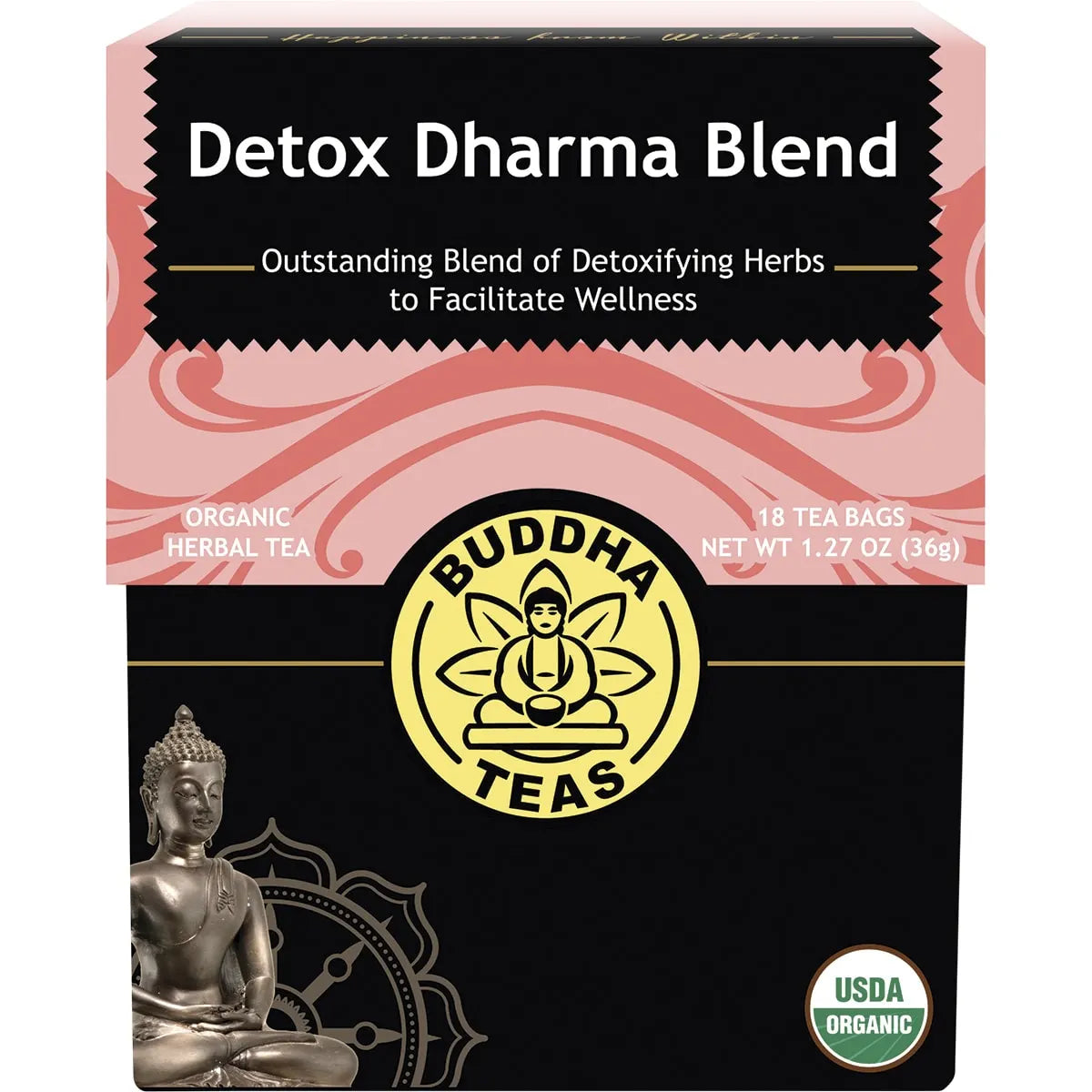 Buddha Teas- Organic Herbal Tea Bags Detox Dharma Blend-18pk