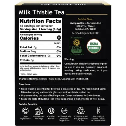 Buddha Teas- Organic Herbal Tea Bags Milk Thistle Tea-18pk