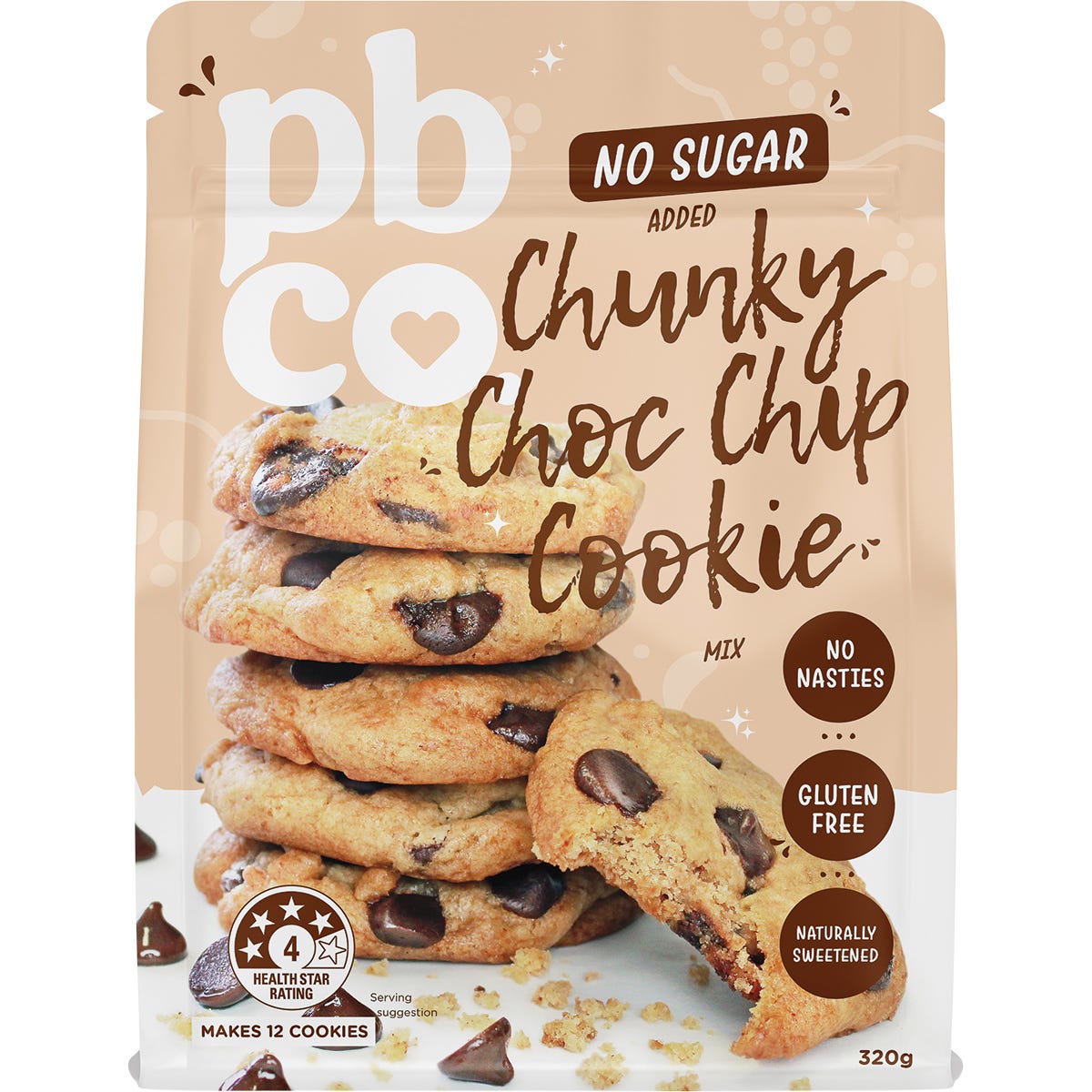 PBco- Chunky Choc Chip Cookie Mix No Sugar Added-320g