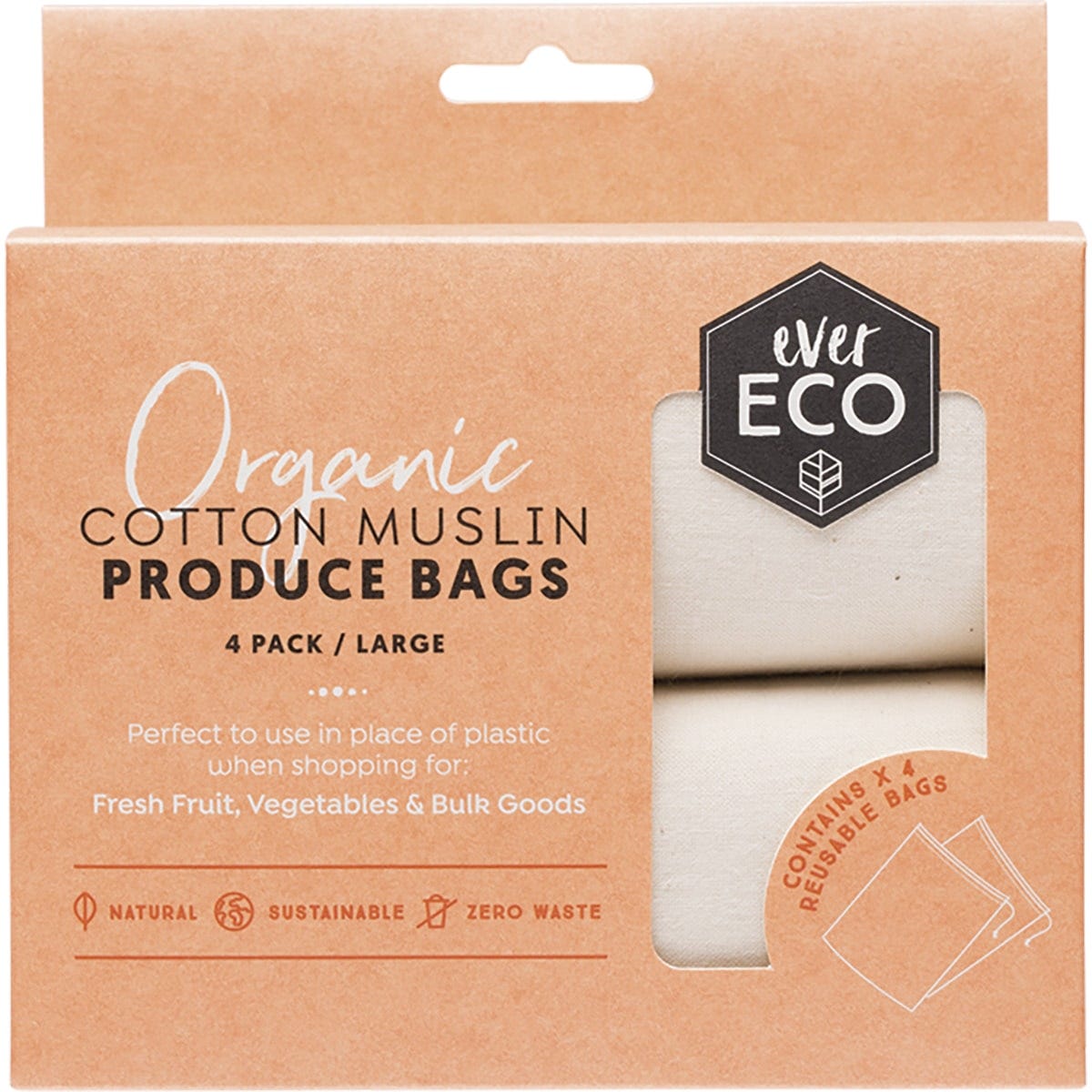 Ever Eco- Reusable Produce Bags Organic Cotton Muslin-4pk