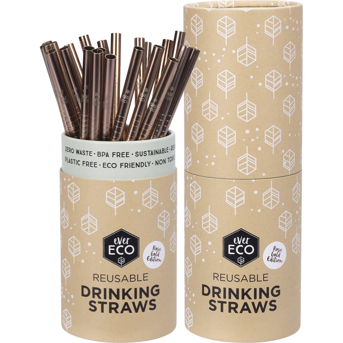 Ever Eco- Stainless Steel Straws Straight RoseGold Counter Display-x25