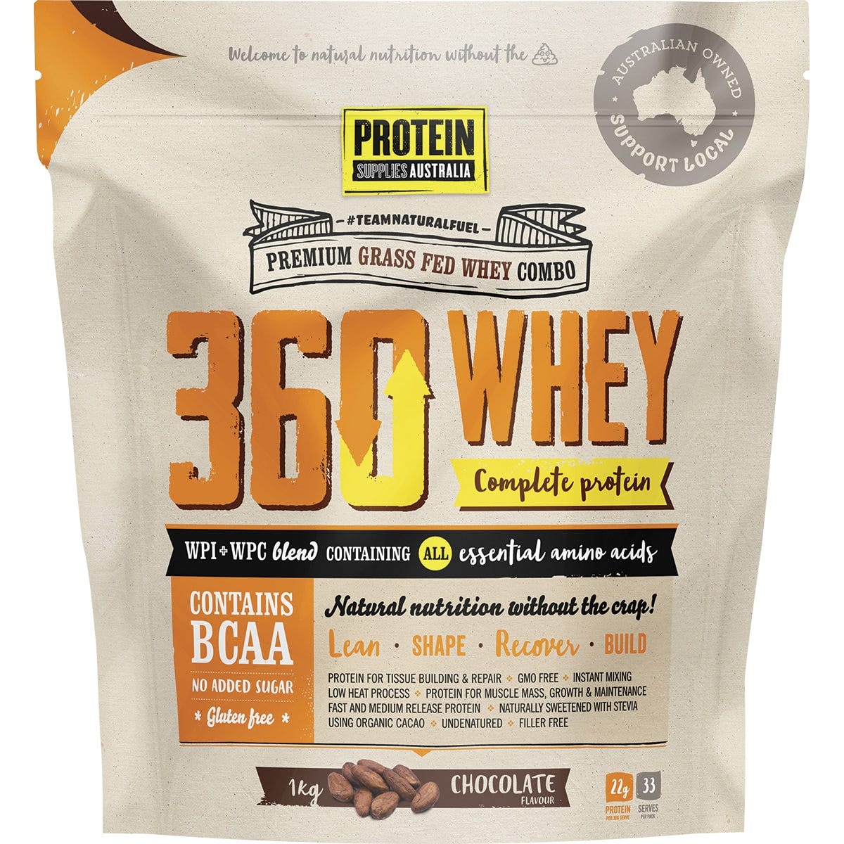 Protein Supplies Australia- 360Whey Chocolate WPI+WPC Combo-1kg