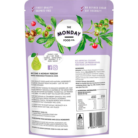 The Monday Food Co.- Paleo Gourmet Granola Macadamia & Cranberry-300g