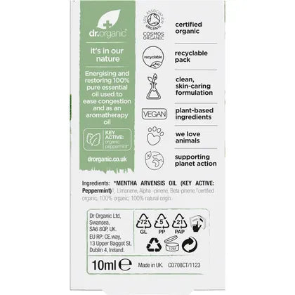 Dr. Organic- Peppermint Oil 100% Pure-10ml