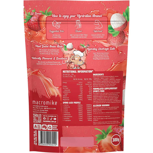 MACRO MIKE- Plant-Based Hydration Aminos Strawberry Lychee-300g
