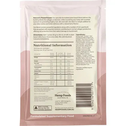 Hemp Foods Australia- Plant-Based Collagen+ Berry-7x20g
