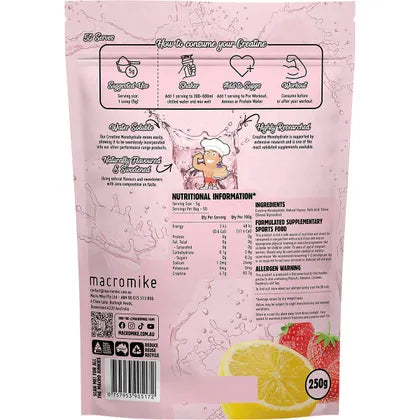 MACRO MIKE- Plant Based Creatine Monohydrate Strawberry Lemonade-250g
