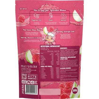 MACRO MIKE- Plant Based Hydration Aminos Apple Raspberry Crush-300g