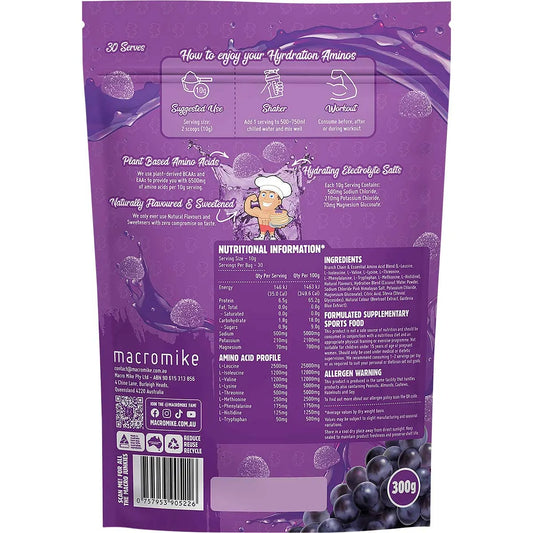 MACRO MIKE- Plant Based Hydration Aminos Sour Grape Candy-300g