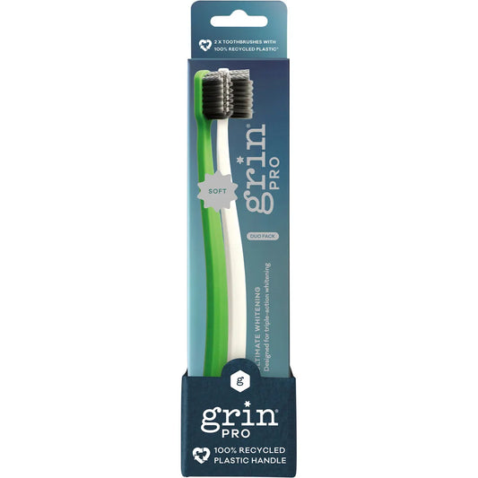 Grin- Pro Ultimate Whitening Toothbrush Soft White, Green-8x2pk