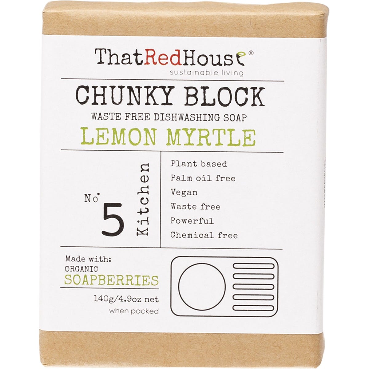 That Red House- Chunky Block Dishwashing Soap Lemon Myrtle-140g