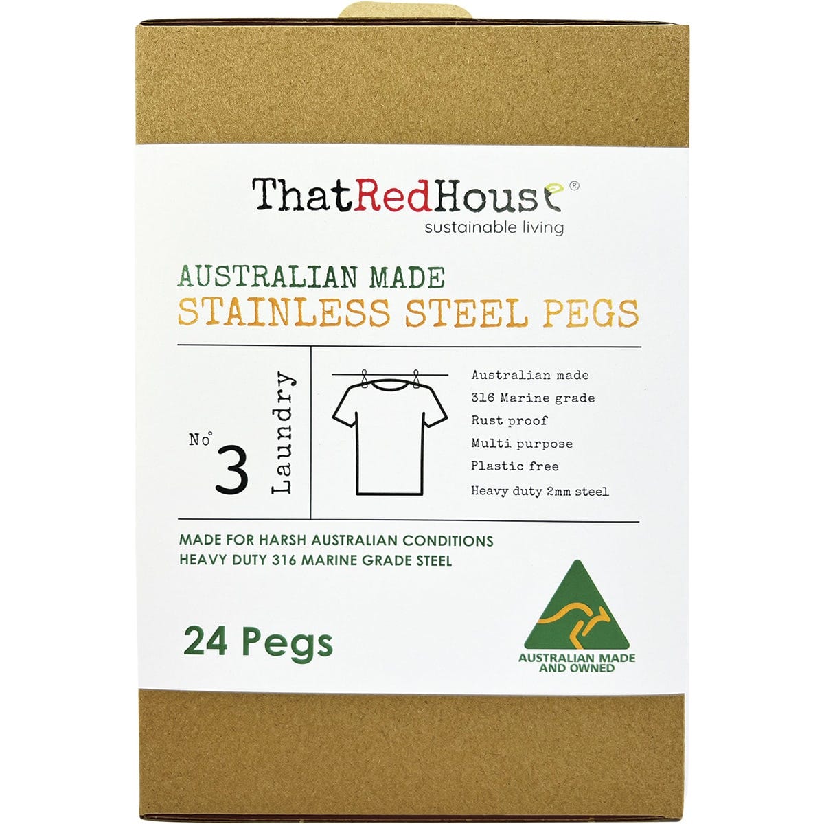 That Red House- Australian Made Stainless Steel Pegs 316 Marine Grade-24pk