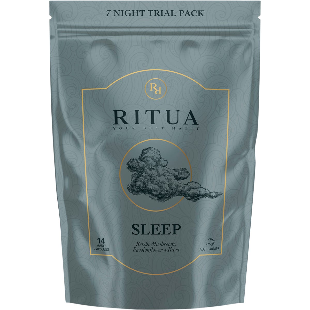 Ritua- SLEEP Trial Pack Reishi Mushroom Passionflower Kava-14 Caps