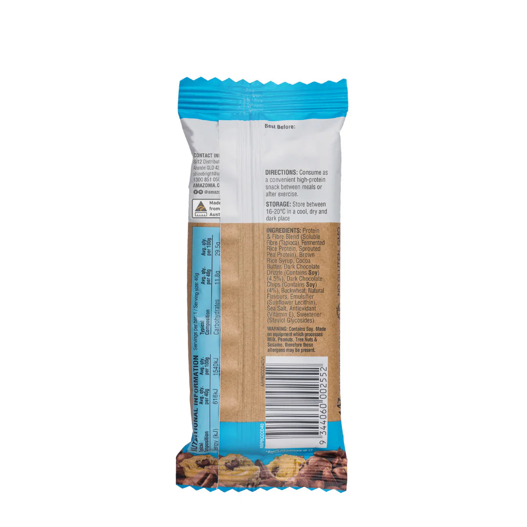 Amazonia- Raw Protein Bar Choc Chip Cookie Dough-10x40g