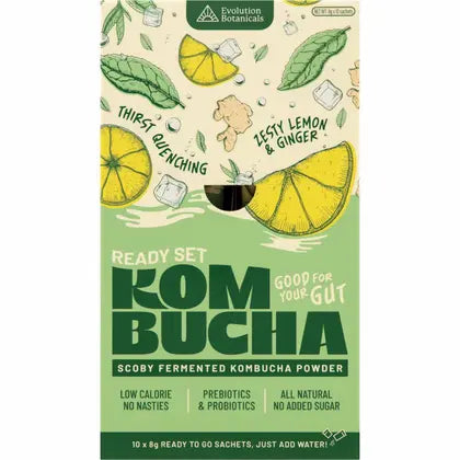Evolution Botanicals- Ready Set Kombucha Zesty Lemon & Ginger Sachets-10pk