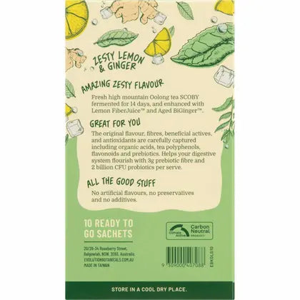 Evolution Botanicals- Ready Set Kombucha Zesty Lemon & Ginger Sachets-10pk