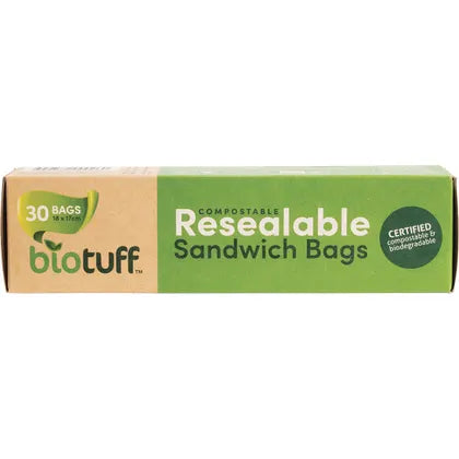 Biotuff- Resealable Sandwich Bags 18x17cm-30pk