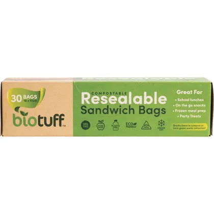 Biotuff- Resealable Sandwich Bags 18x17cm-30pk