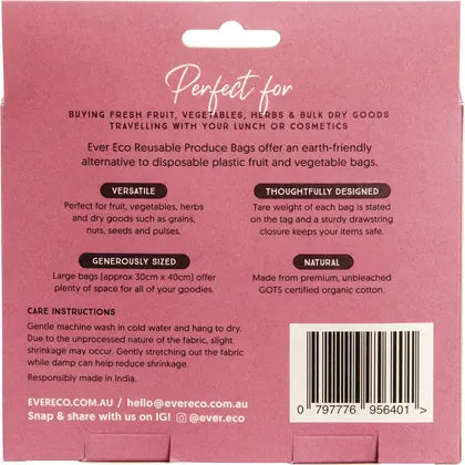 Ever Eco- Reusable Produce Bags Organic Cotton Mixed Set-4pk