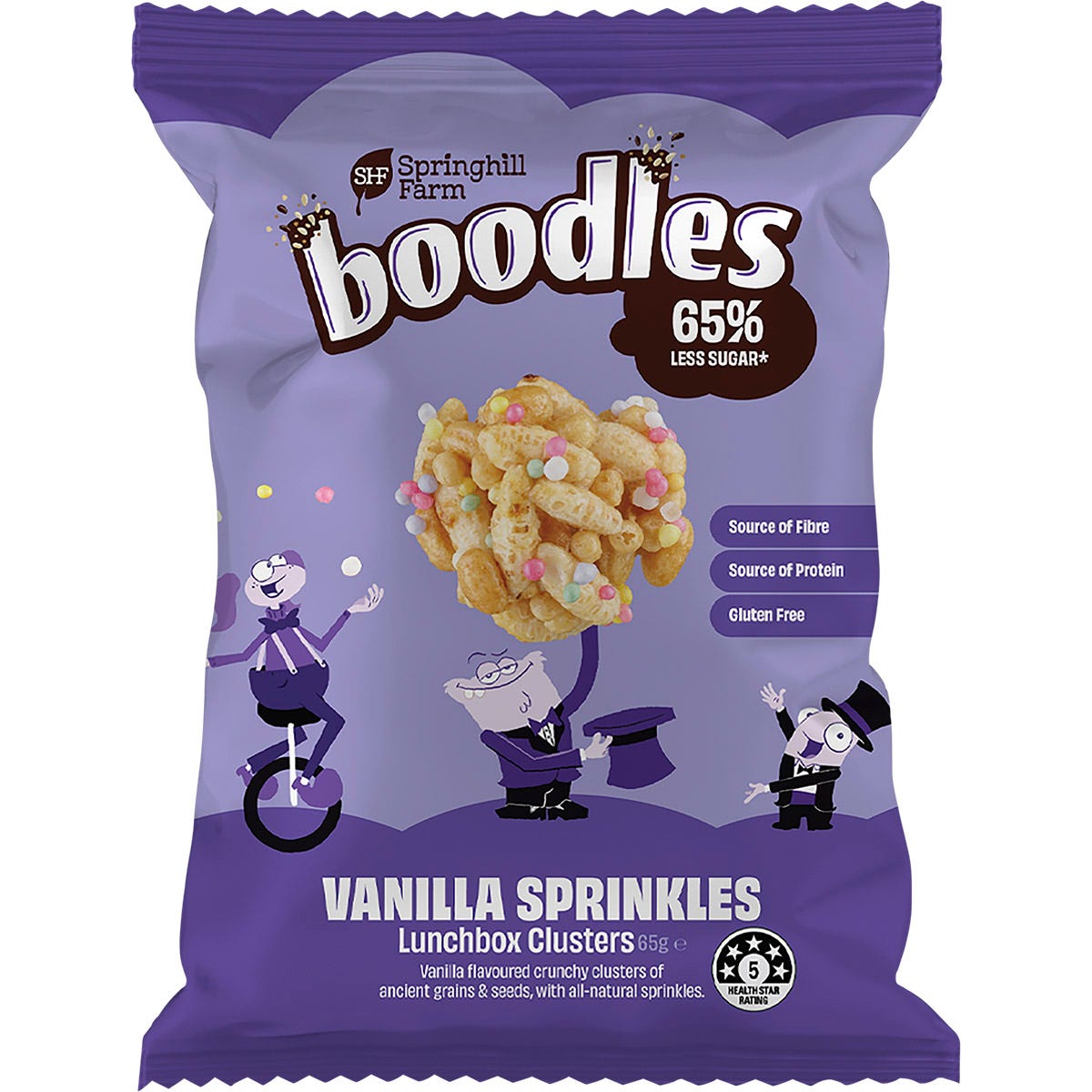 Springhill Farm- Boodles Lunchbox Clusters Vanilla Sprinkles-65g