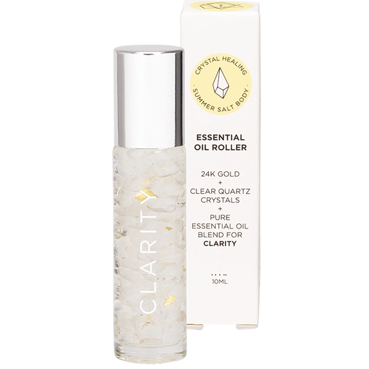 Summer Salt Body- Essential Oil Roller 24K Gold Clarity Clear Quartz-10ml