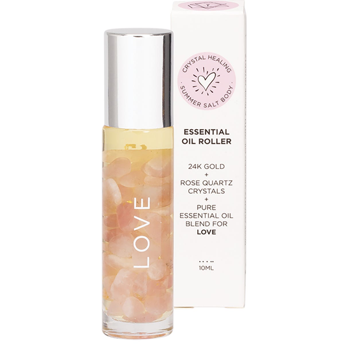 Summer Salt Body- Essential Oil Roller 24K Gold Love Rose Quartz-10ml