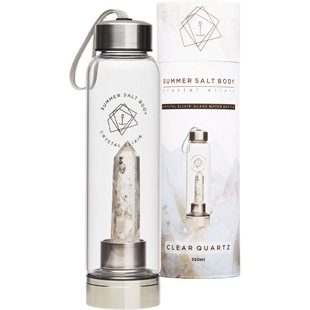 Summer Salt Body- Crystal Elixir Glass Water Bottle Clear Quartz-550ml