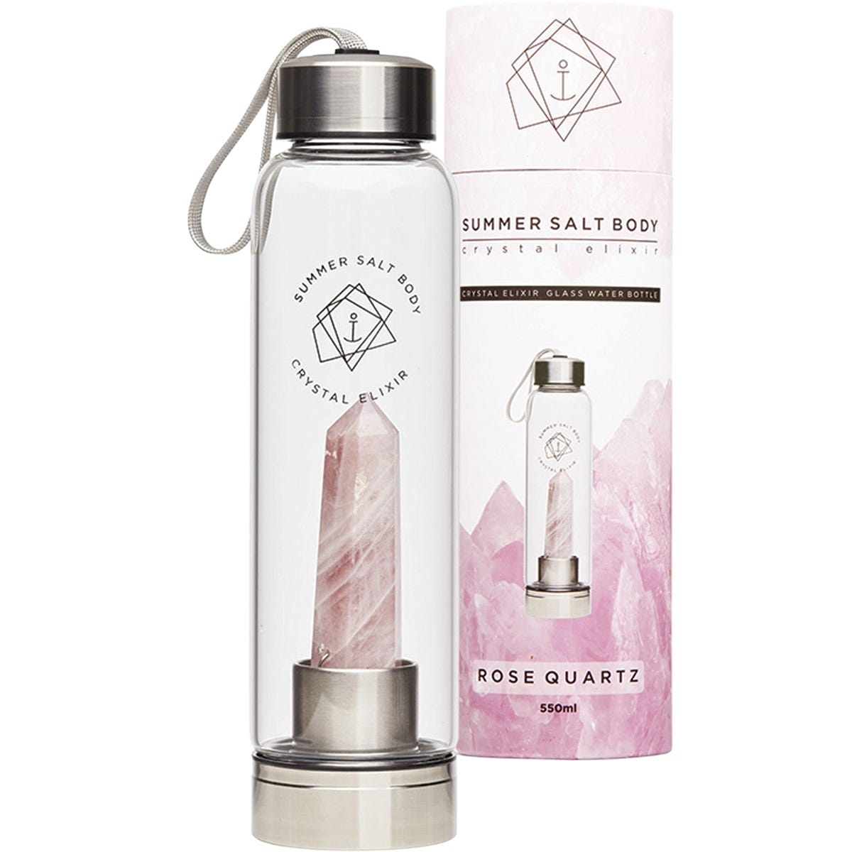 Summer Salt Body- Crystal Elixir Glass Water Bottle Rose Quartz-550ml