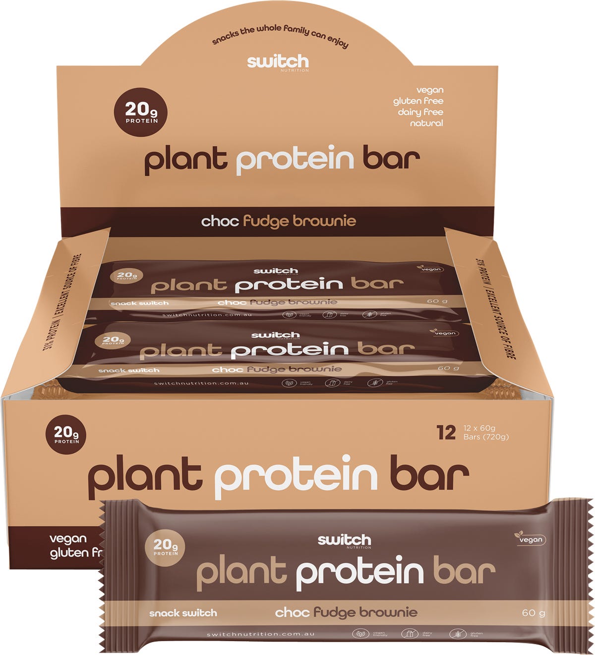 Switch Nutrition- Plant Protein Bar Choc Fudge Brownie-12x60g