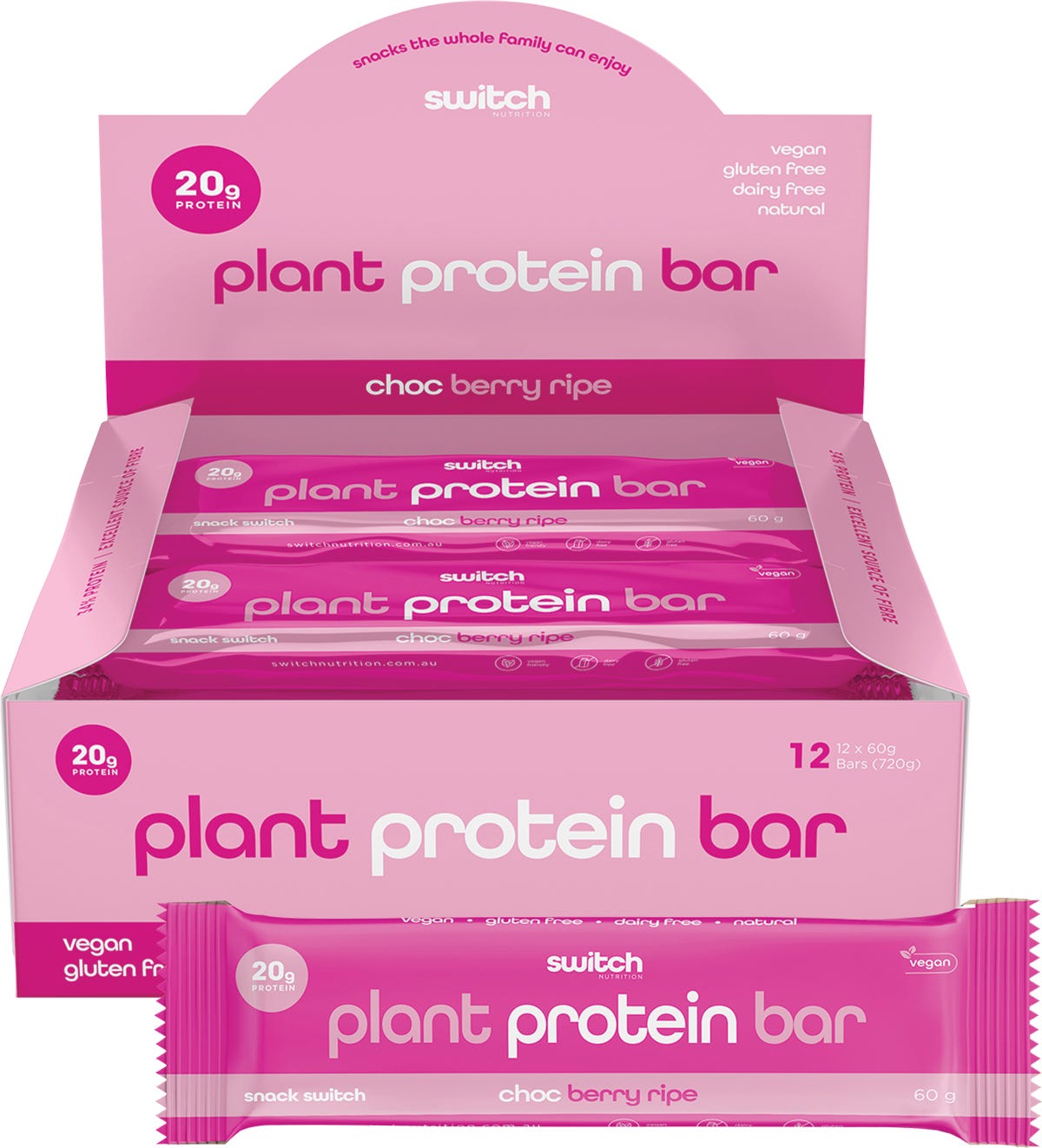 Switch Nutrition- Plant Protein Bar Choc Berry Ripe-12x60g