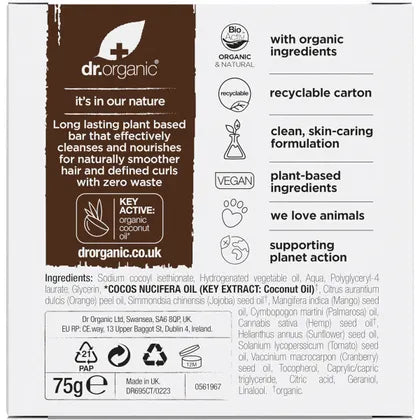 Dr. Organic- Shampoo & Conditioner Bar Coconut Orange Curly & Thick-75g