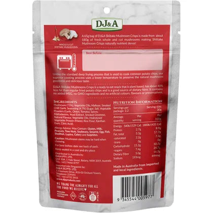 DJ&A- Shiitake Mushroom Crisps Smoked Chilli & Garlic-12x30g