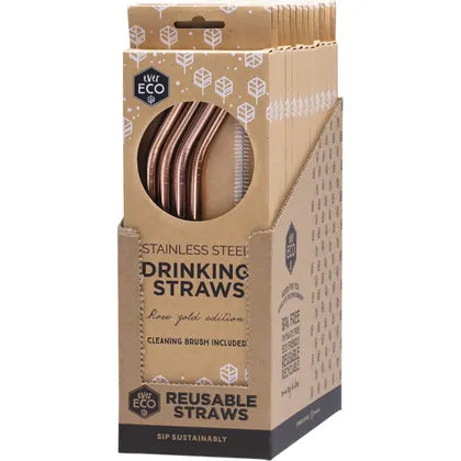 Ever Eco- Stainless Steel Straws Bent Rose Gold-4pk