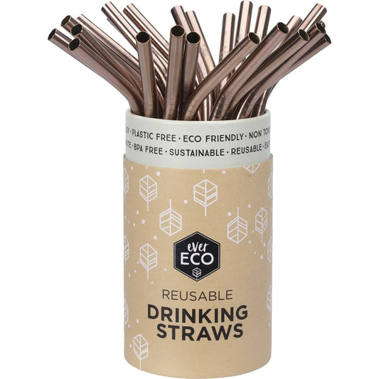 Ever Eco- Stainless Steel Straws Bent Rose Gold Counter Display-x25