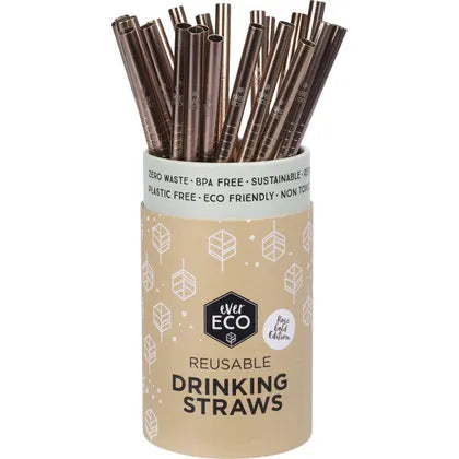 Ever Eco- Stainless Steel Straws Straight RoseGold Counter Display-x25