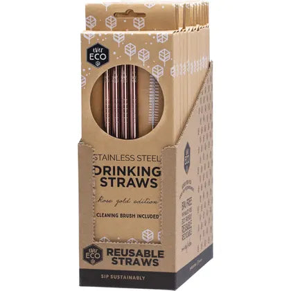 Ever Eco- Stainless Steel Straws Straight Rose Gold-4pk