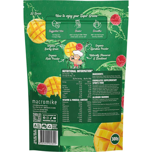 MACRO MIKE- Super Greens Mango Raspberry Splash-300g