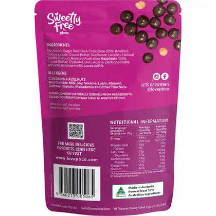 PBco- Sweetly Free Hazelnuts Dark Chocolate No Sugar Added-100g