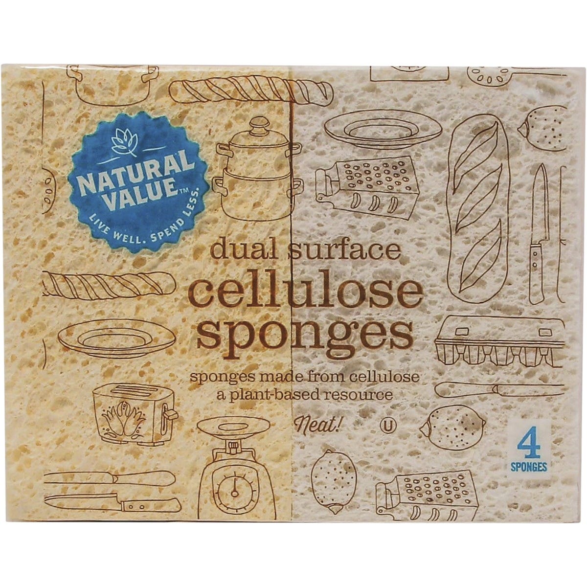 Natural Value- Dual Surface Cellulose Sponges-4pk