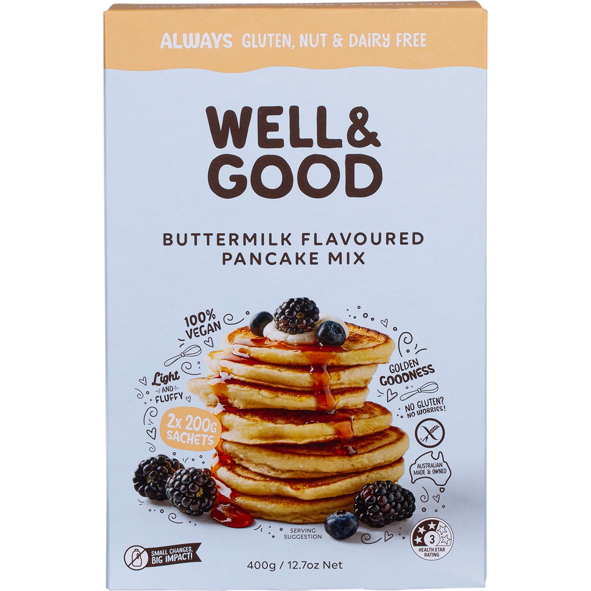 Well & Good- Buttermilk Flavoured Pancake Mix-2x200g