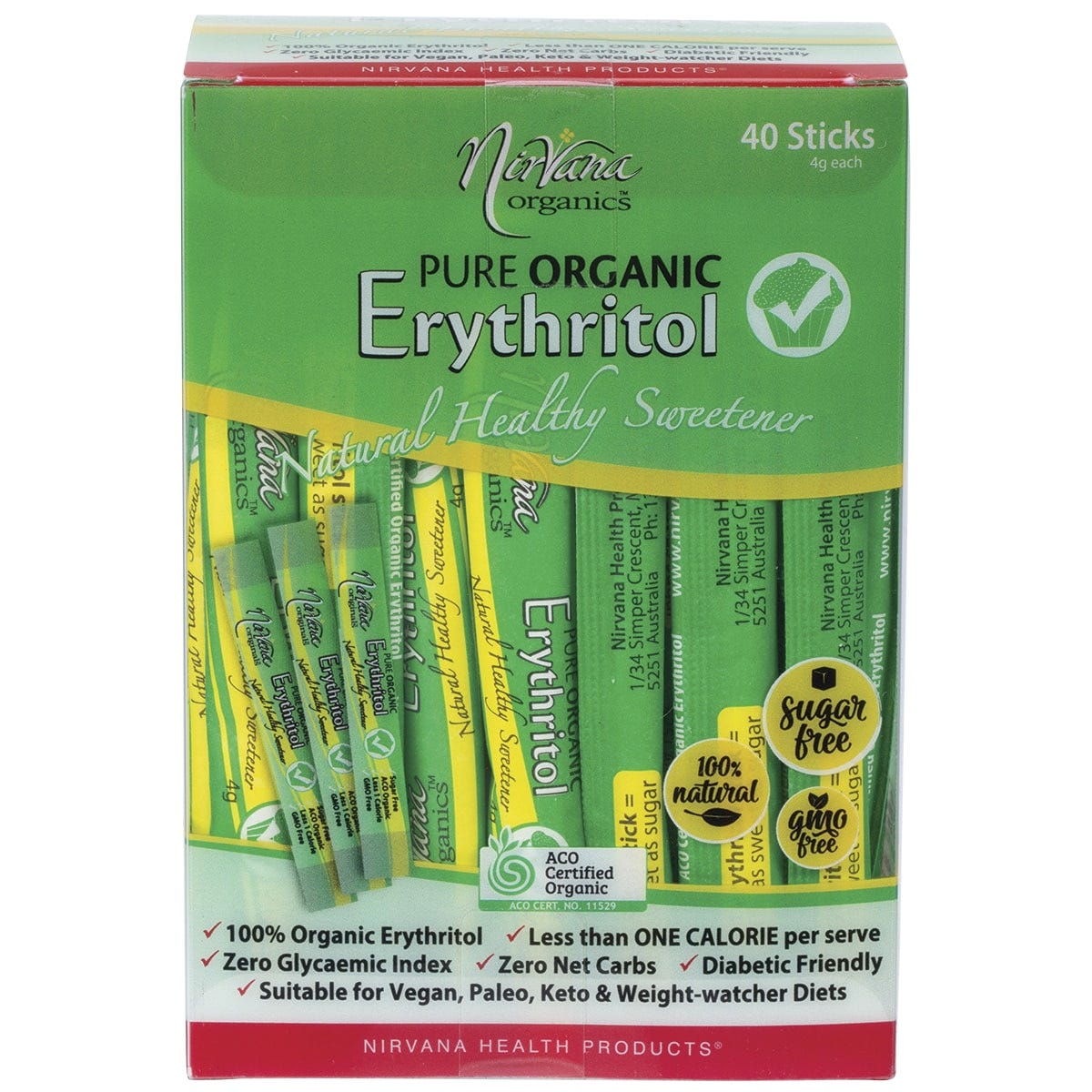 Nirvana Organics- Erythritol Pure Organic Sticks-40x4g
