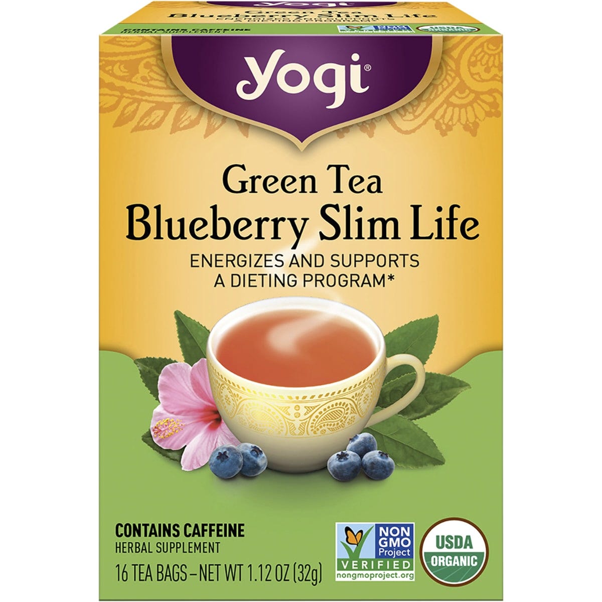 Yogi Tea- Herbal Tea Bags Green Tea Blueberry Slim Life-16pk