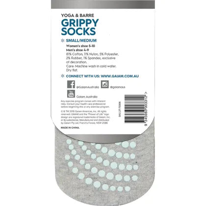 Gaiam- Yoga & Barre Grippy Socks Small-Medium-1 Pair