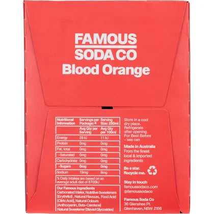 Famous- Zero Sugar Soda Blood Orange-4x250ml